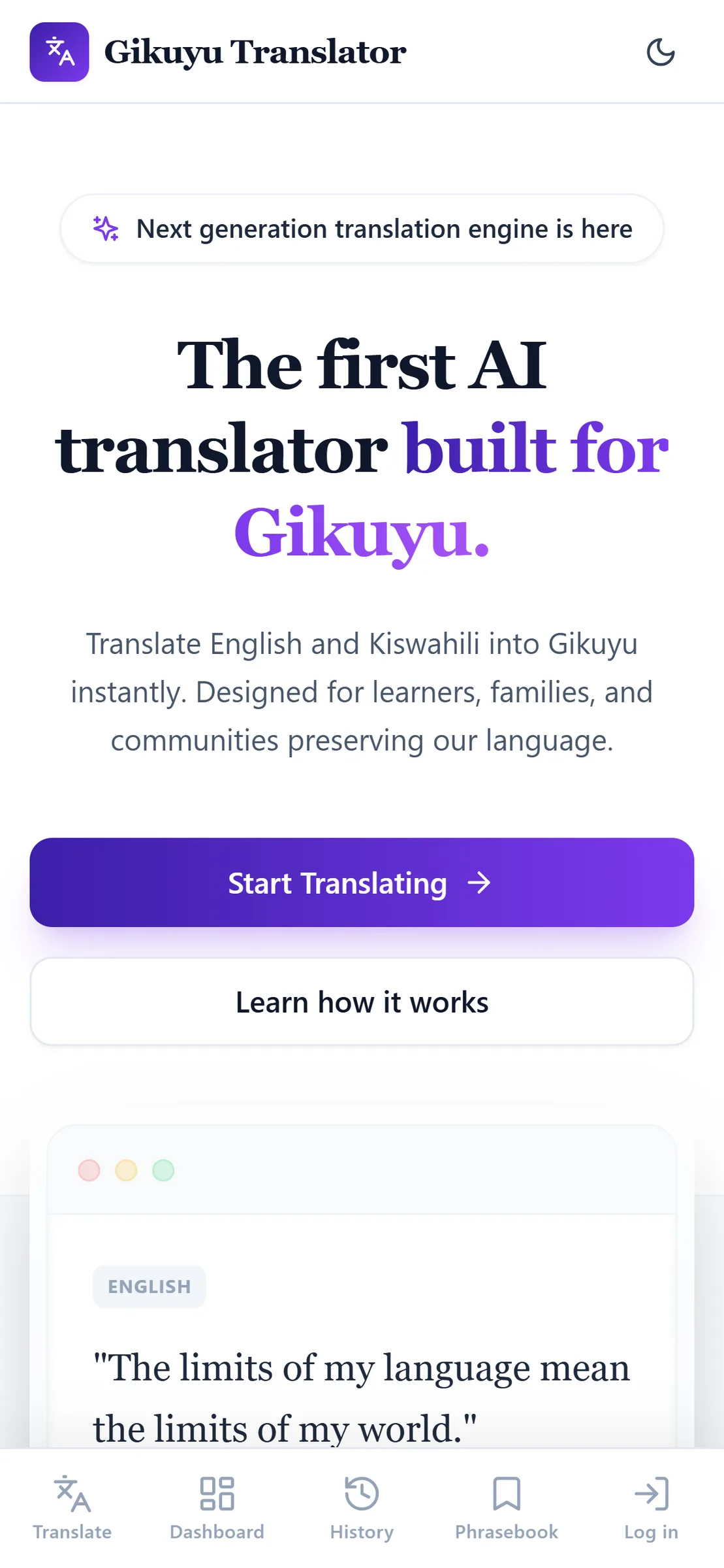 Gikuyu Translator mobile view