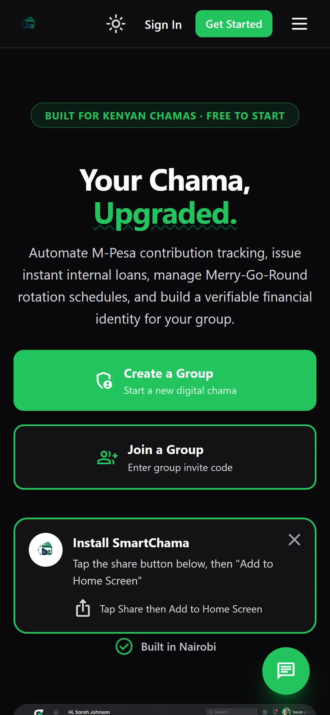 SmartChama mobile interface